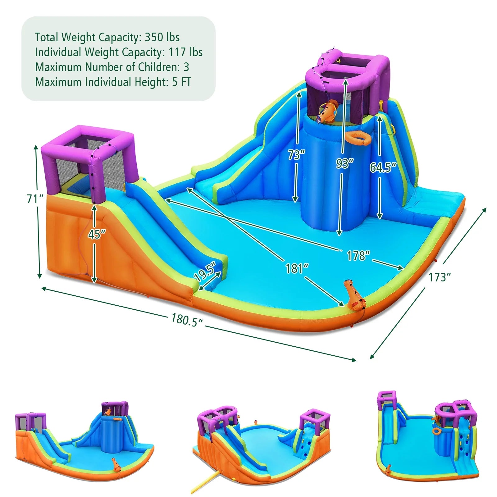 6 in 1 Inflatable Dual Slide Water Park Climbing Bouncer with 750W Blower G983