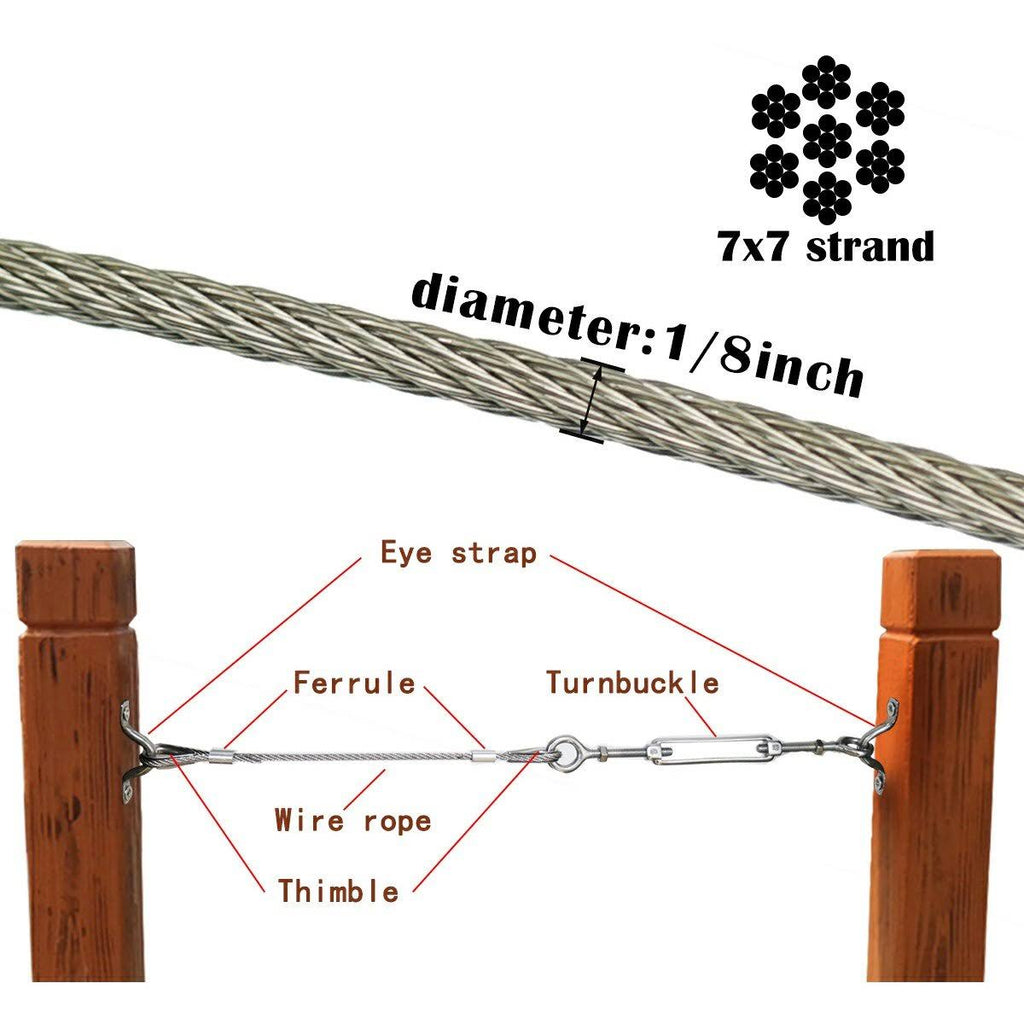 Stainless Steel Cable 1/8 inch T316 Marine Grade Wire Rope 7x7 Strands J54208
