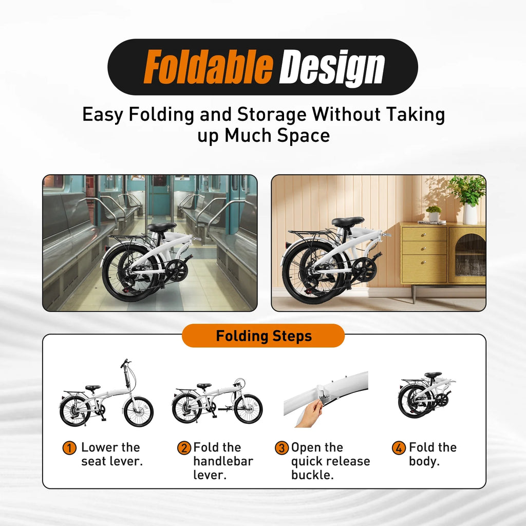 20 inch White Folding Bike with 7-Gear Disc Brakes Aluminum Alloy L131074
