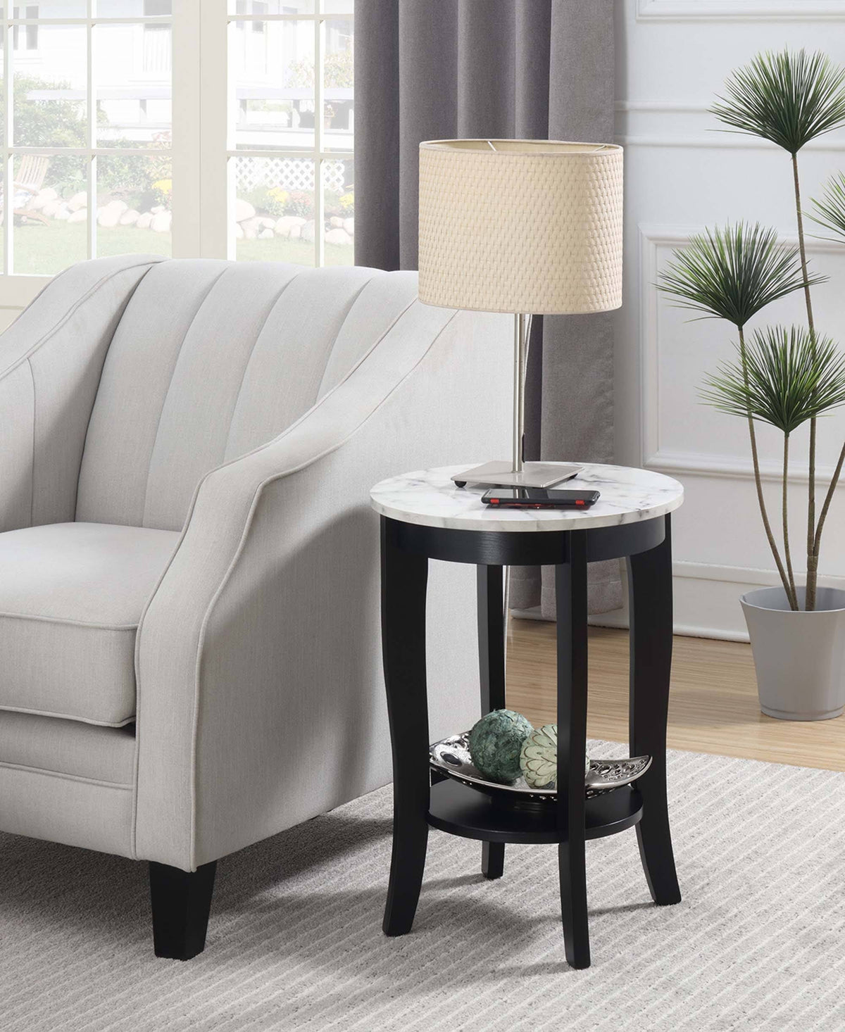 White Faux Marble Round End Table G83874