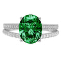 14k White Gold Oval Cut Green Simulated Emerald Ring Size 10.5 N549