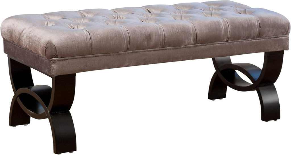 Light Beige Tufted Fabric Ottoman Bench J607795