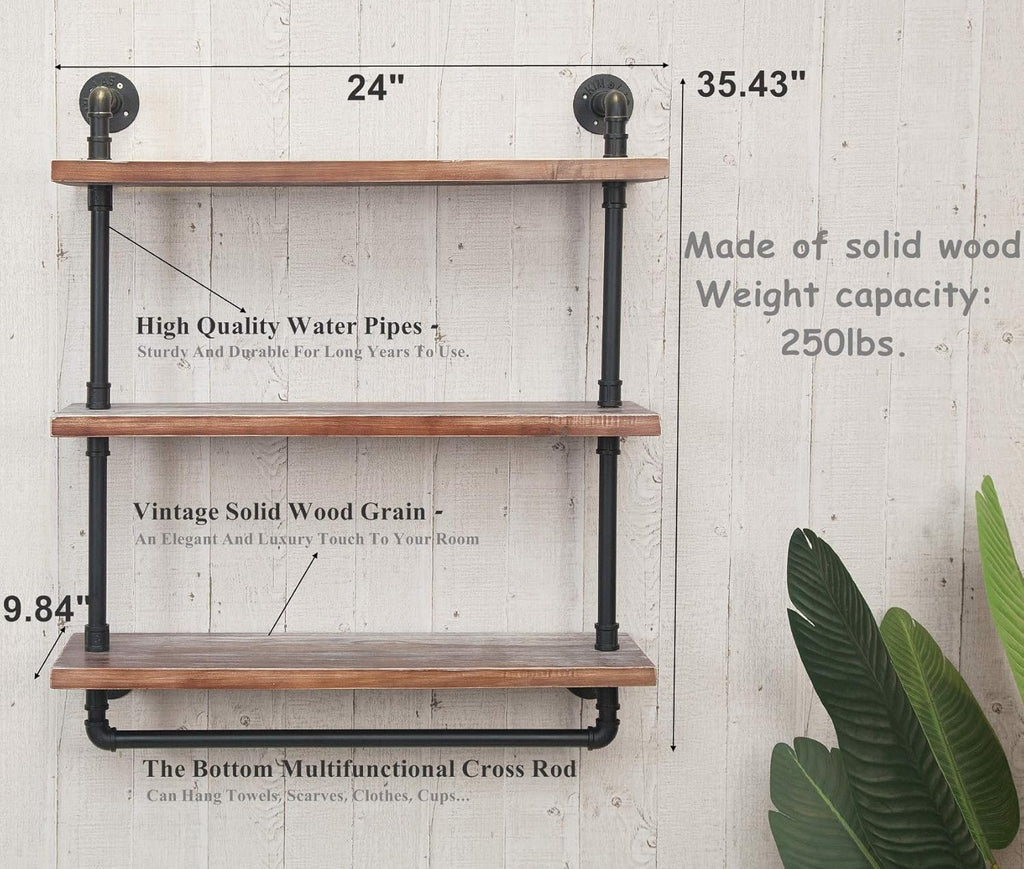 Industrial Retro Wall Mounted Iron Water Pipe Shelf X611846