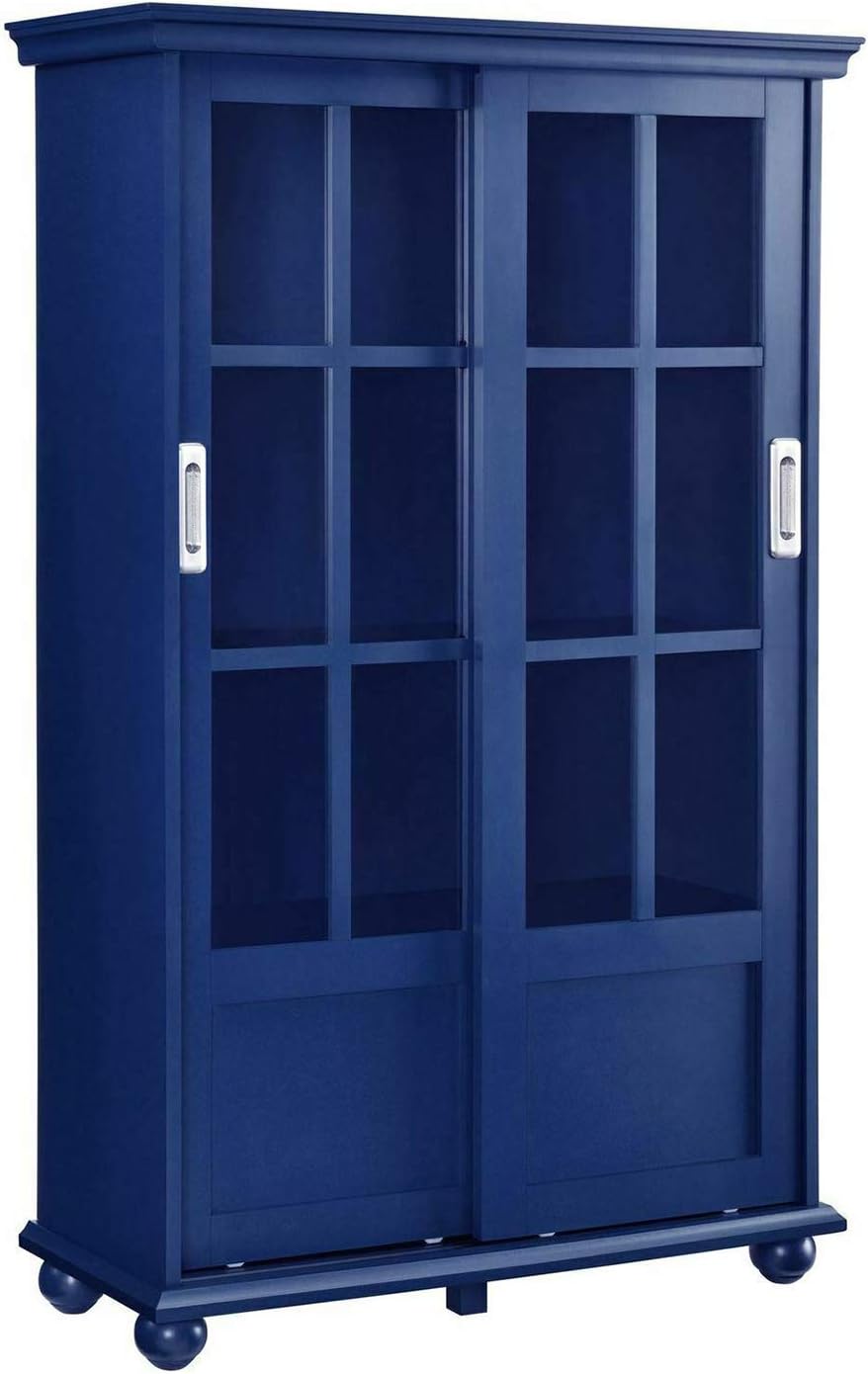 Navy Blue 4 Shelves Wooden Bookcase with Glass Door Q978