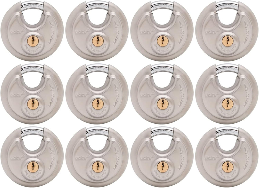 Stainless Steel Disc Padlock, Same Key Open, 2-3/4" (70mm), 12 G219826
