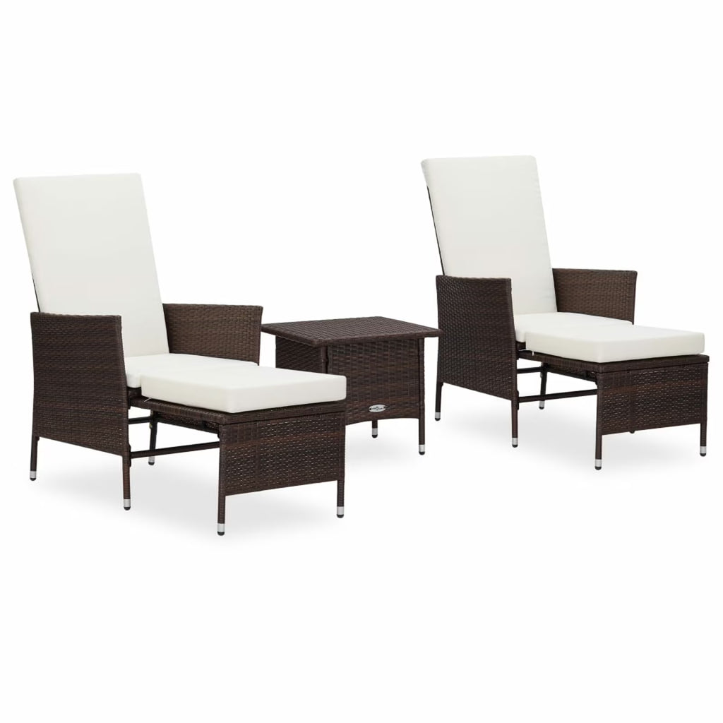 3 Piece Poly Rattan Outdoor Lounge Set with Cushions and Steel Frame V302068