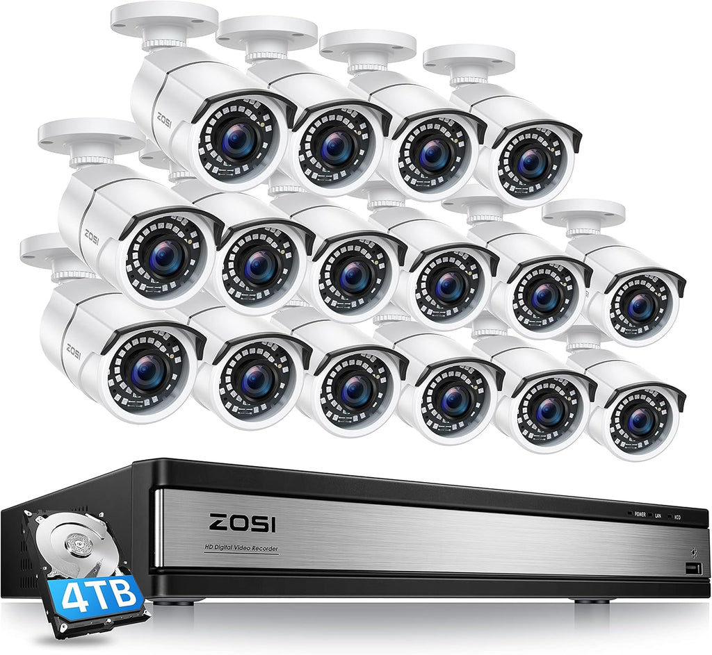 16 Channel 4in1 DVR Security Camera System with 4TB Hard Drive and 16 x 1080p CCTV Bullet Camera H838