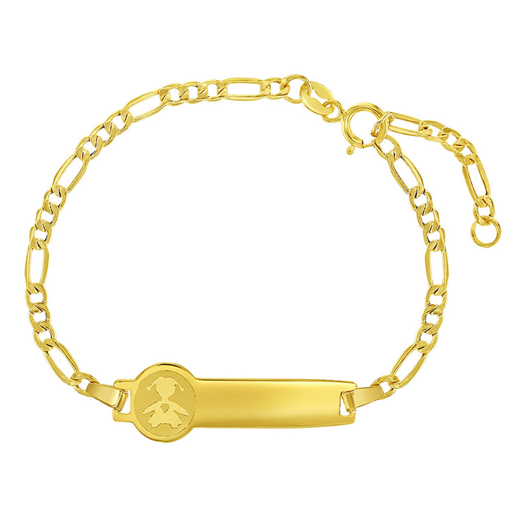 14K Yellow Gold Adjustable 6 Identification Tag Figaro Chain Bracelets I5940