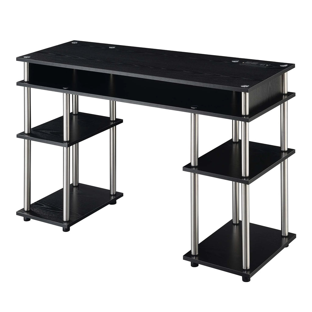 Black Student Desk with Charging Station and Shelves Y762