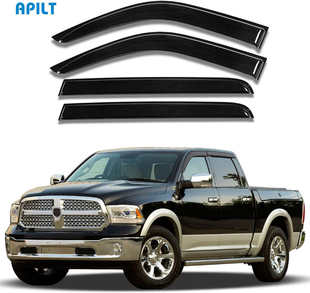 4-Piece Side Window Deflectors Rain Guards for Dodge Ram Crew Cab V1882