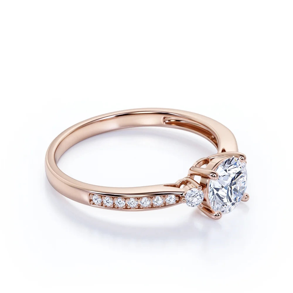 18K Rose Gold Plating Over Silver Three Stone Moissanite Engagement Ring F29530