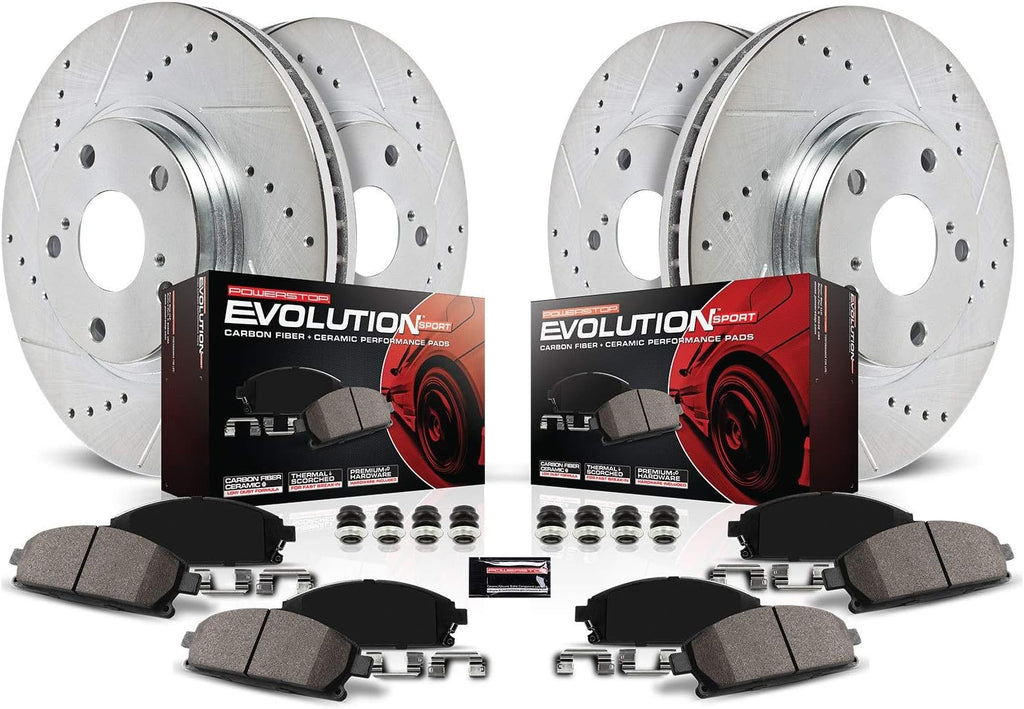 Front and Rear Carbon Fiber Brake Pads with Drilled & Slotted Brake Rotors Kit C71063