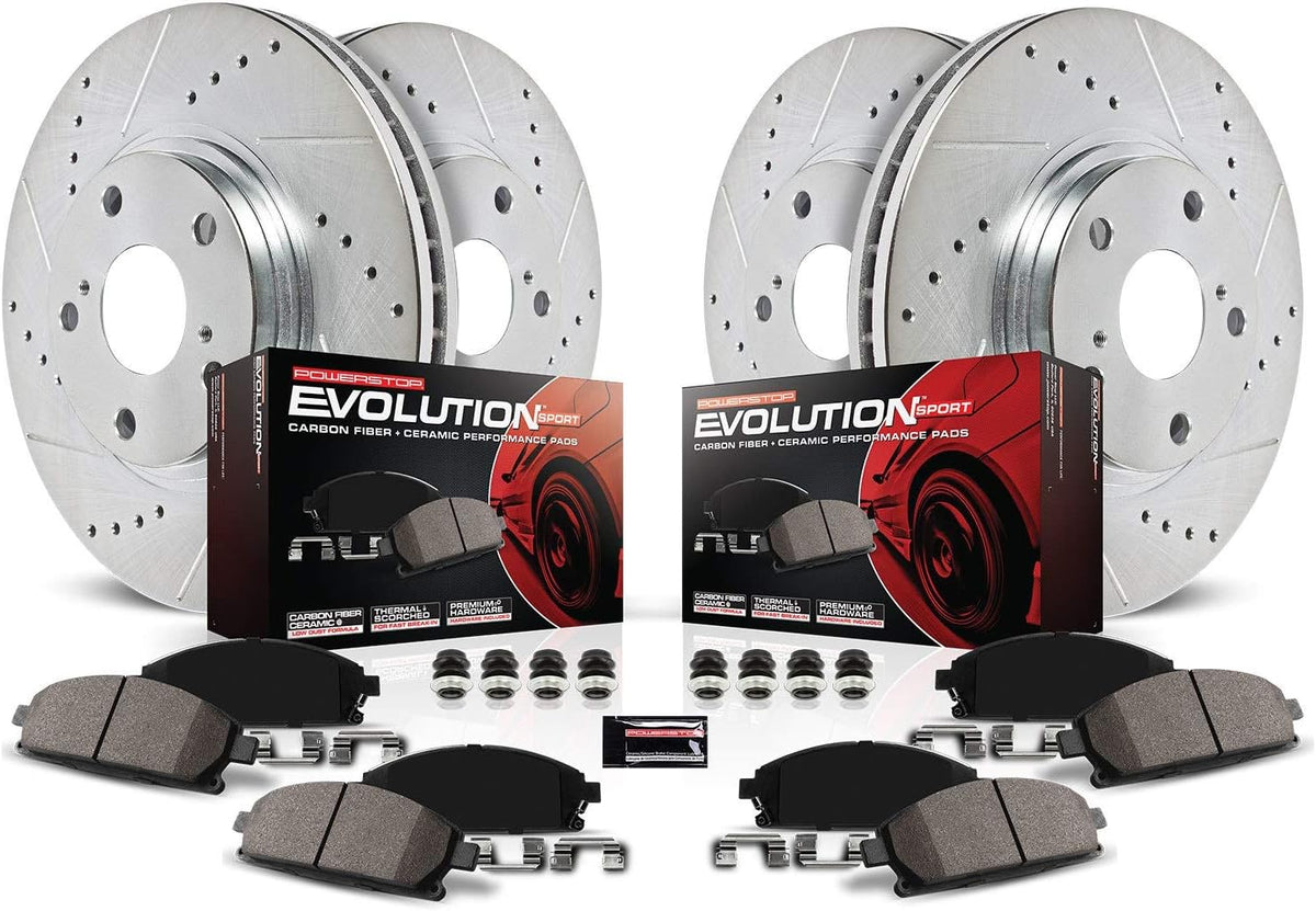 Front and Rear Carbon Fiber Brake Pads with Drilled & Slotted Brake Rotors Kit C71063