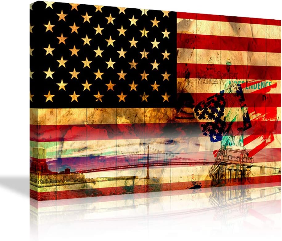 Large American Flag Framed Canvas Wall Art M8604