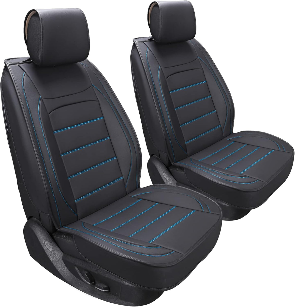 Black & Blue Leather Car Seat Covers 2Pcs Waterproof K641252