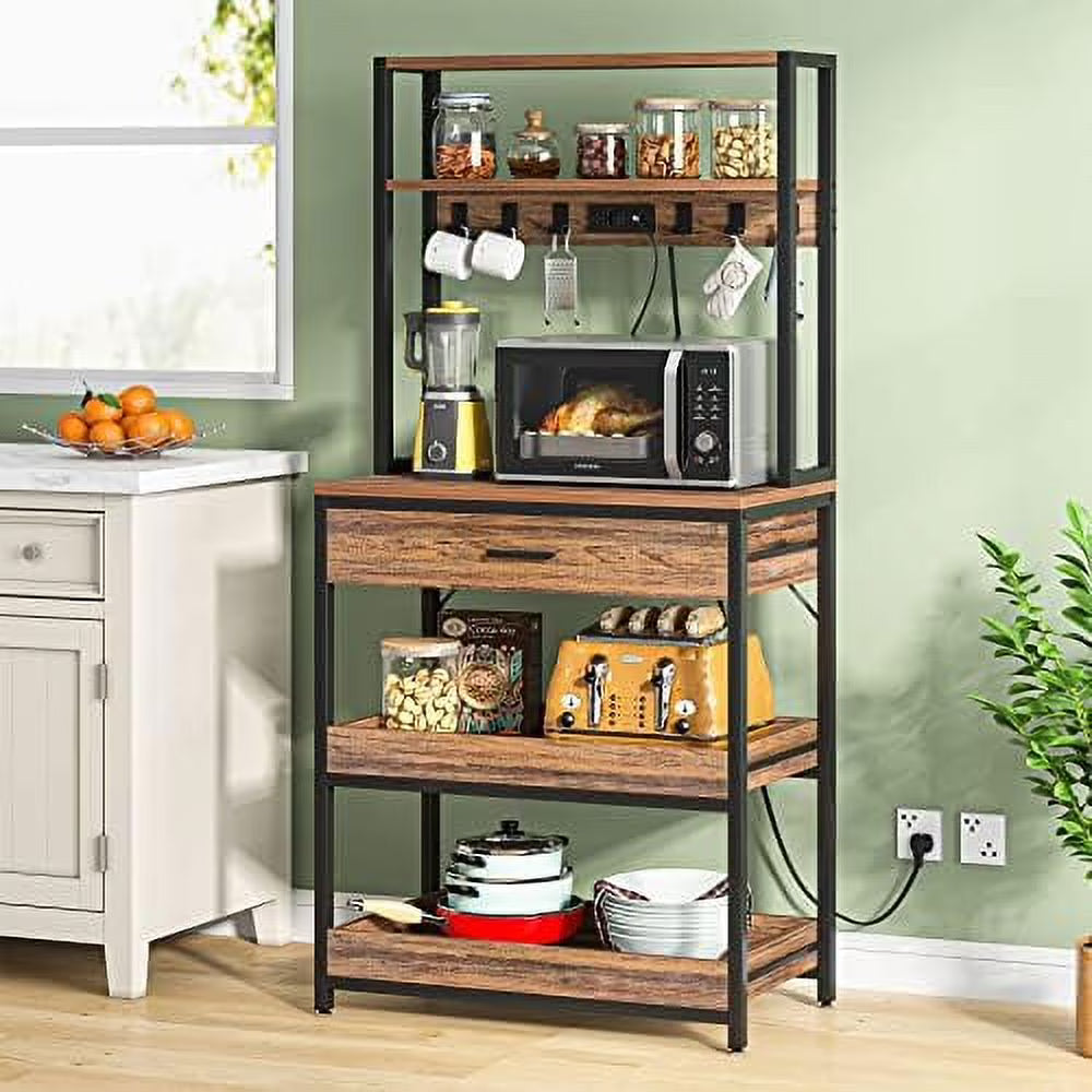 Rustic Brown 5-Tier Kitchen Bakers Rack with Power Outlets X2186