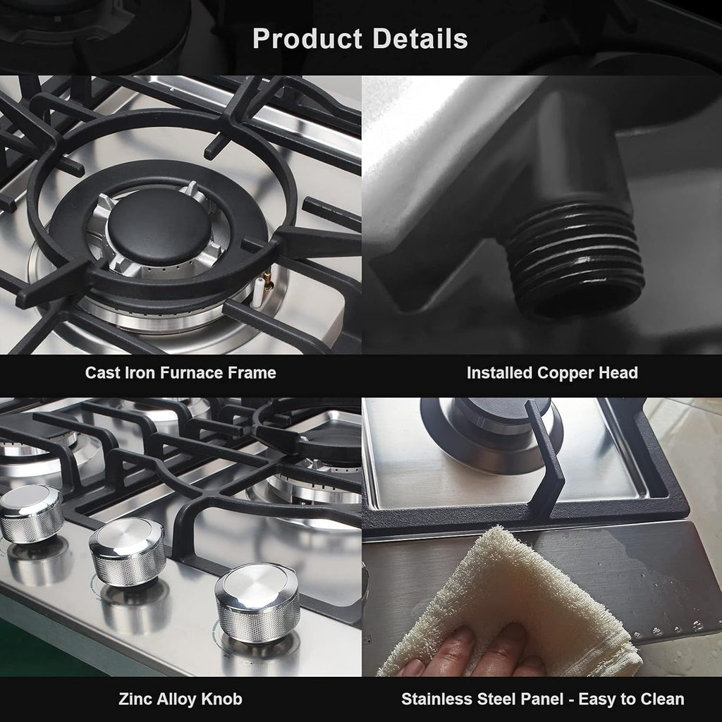 30 Inch 5 Burner Gas Cooktop with Cast Iron Grates M98876