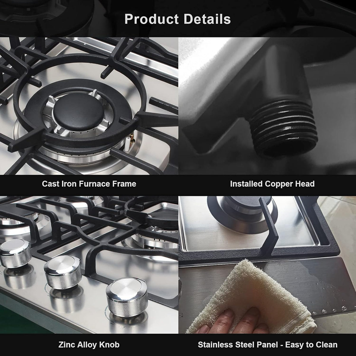 30 Inch 5 Burner Gas Cooktop with Cast Iron Grates M98876