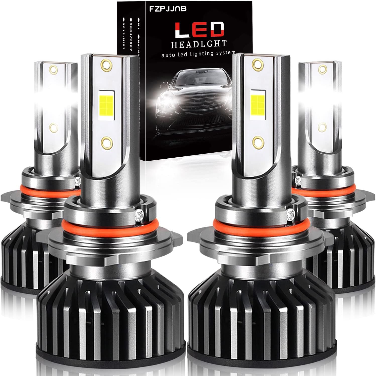 LED Headlight Bulbs 9005 High Beam + 9006 Low Beam Conversion Kits, 6000K Cool White, Pack of 4 Q367589