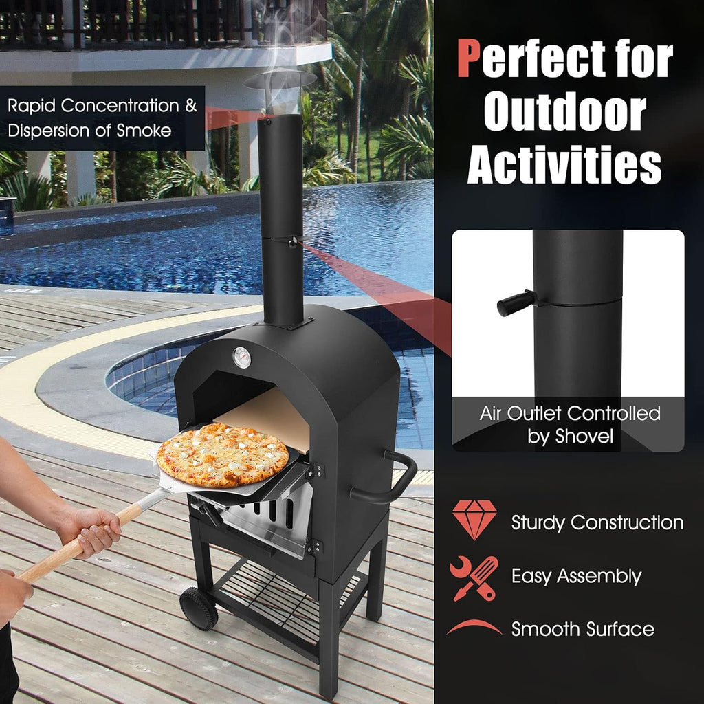Wood Fire Pizza Oven with Wheels and Waterproof Cover M467048