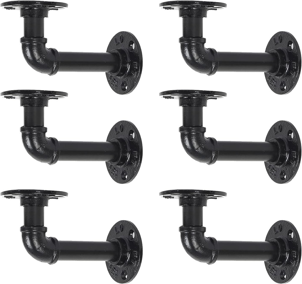 Industrial Pipe Shelving Brackets, Cast Iron, Black, 6 Pack of 2 C853