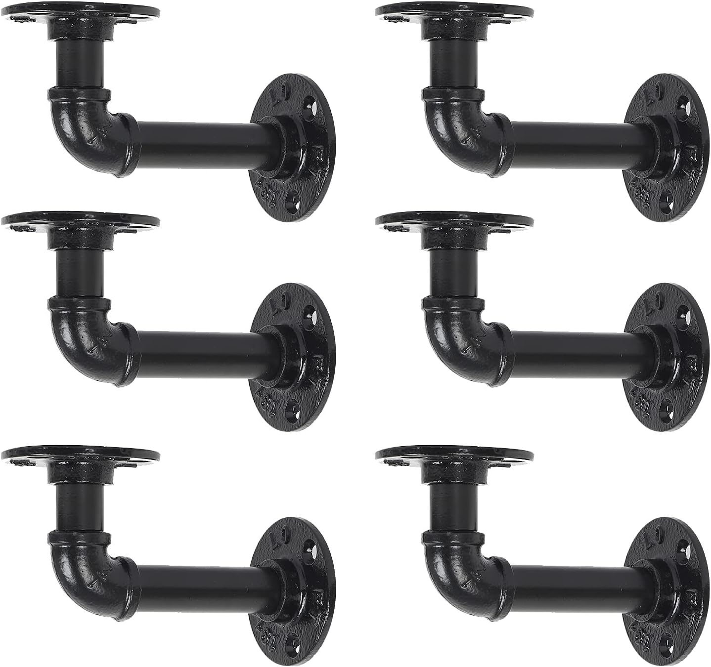 Industrial Pipe Shelving Brackets, Cast Iron, Black, 6 Pack of 2 C853