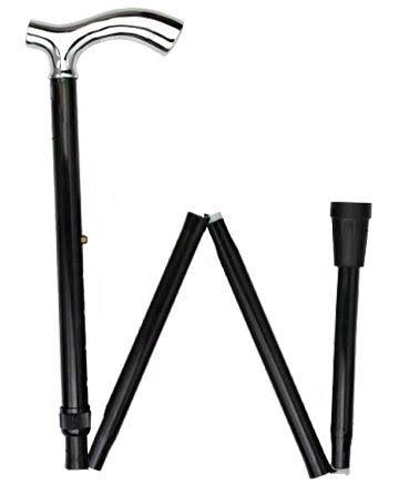 Chrome Plated Slim Line Walking Cane with Folding, Adjustable Black Aluminum Shaft R879154
