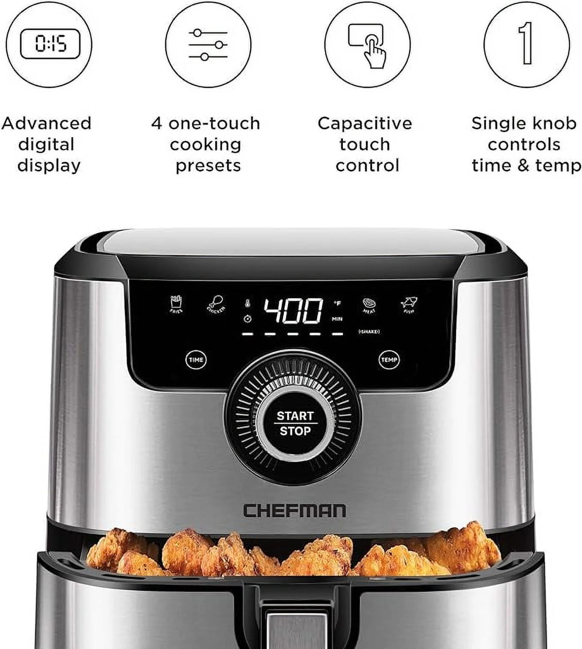 Open Box CHEFMAN Air Fryer 4.5 Qt Dual Control Temperature - SILVER H737042