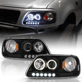 1997-2003 Ford F150 1997-2002 Expedition LED Dual Halo Ring Chrome Housing Projector Headlights O2061