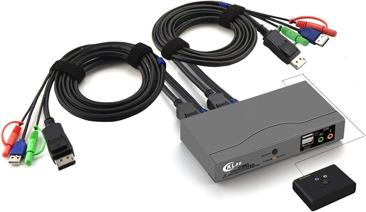 4Kx2K@60Hz DP 1.2 Dual Port Displayport KVM Switch with Audio and Cables Z251