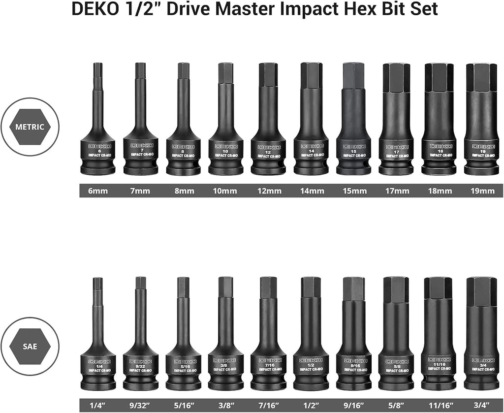 20 Piece Cr-Mo Steel Impact Hex Bit Set with Storage Case A917