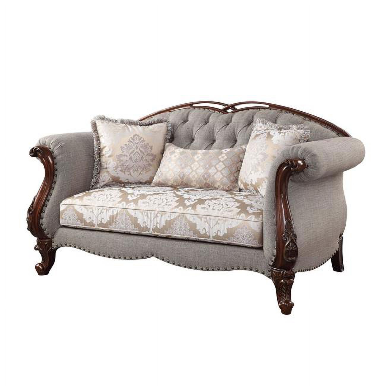Beige Linen Love Seat Sofa with Toss Pillows V72494