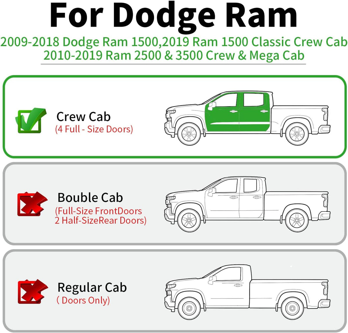 4-Piece Side Window Deflectors Rain Guards for Dodge Ram Crew Cab V1882