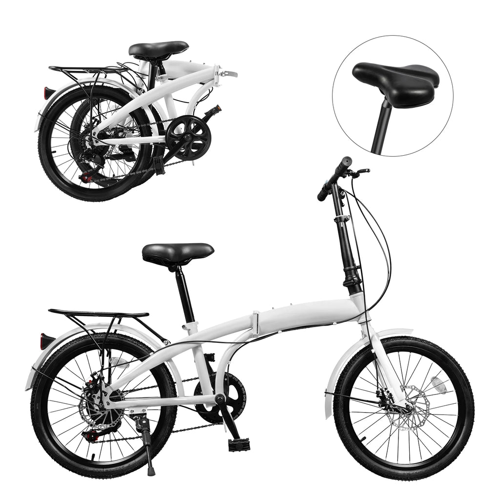 20 inch White Folding Bike with 7-Gear Disc Brakes Aluminum Alloy L131074