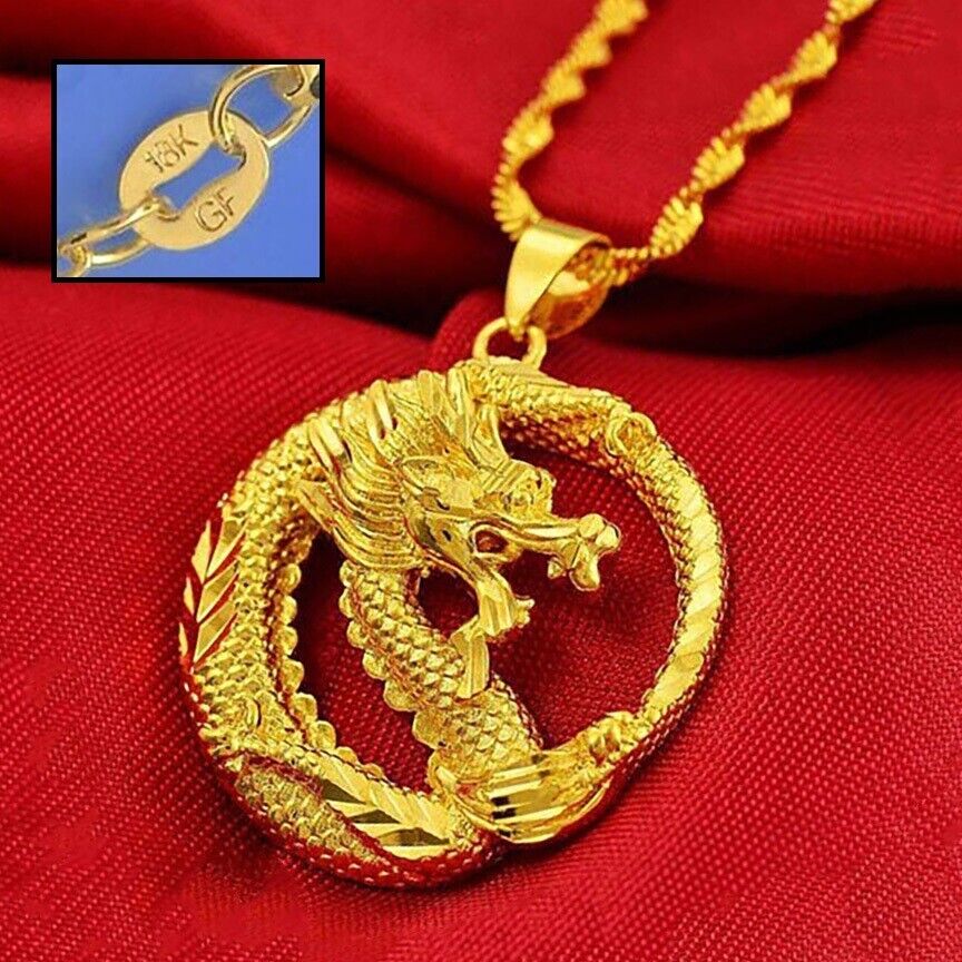 18k Gold Filled Sterling Silver Dragon Link Pendant Necklace O312144