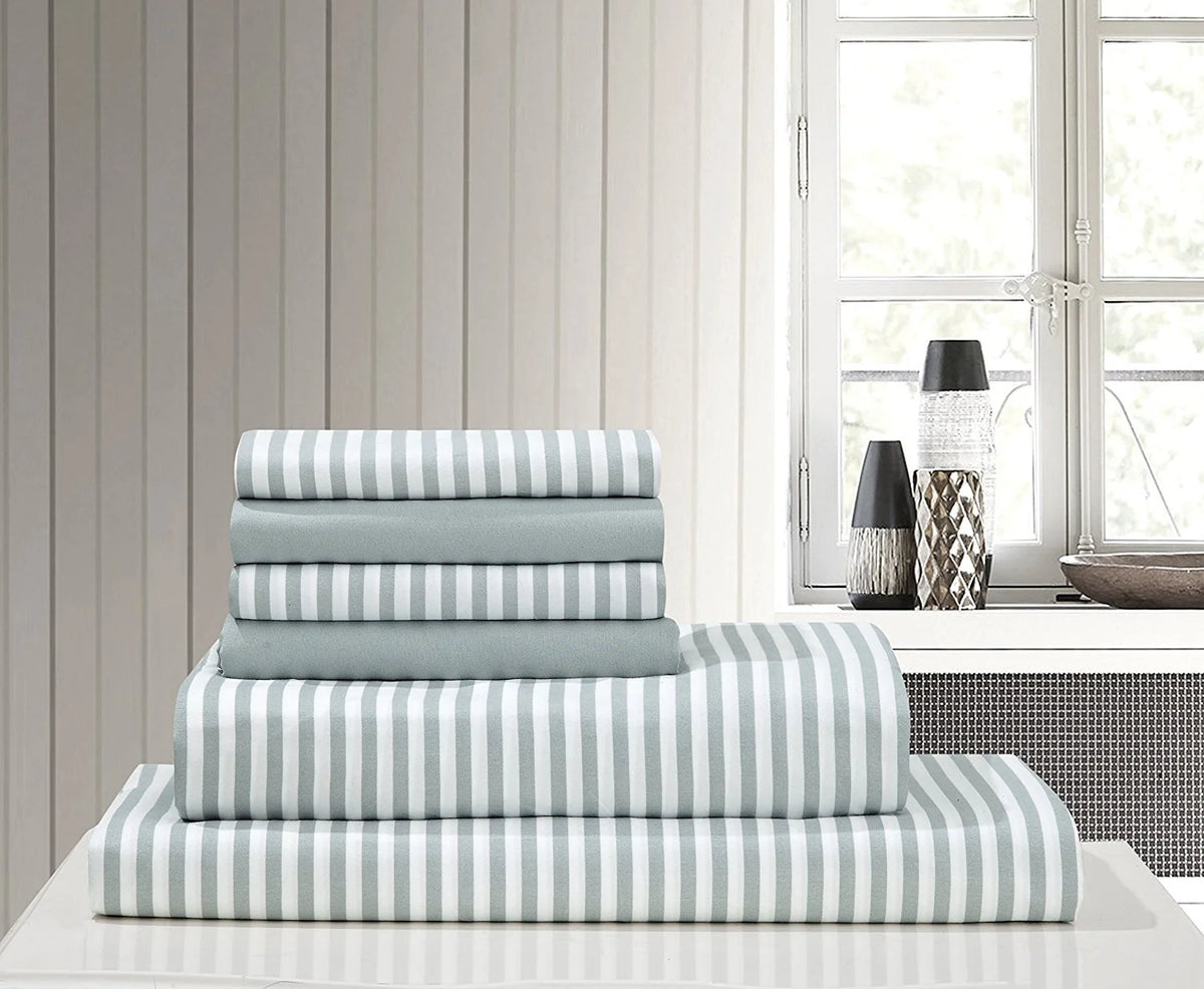 King Size 6 Pc Set Awning Striped Sheets with 2 Bonus Pillowcases B545966