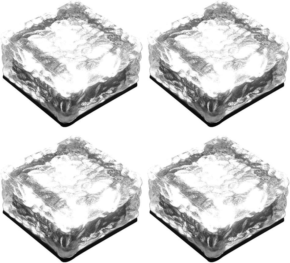 4PCS Solar Brick Light, Frosted Glass Ice Cube Solar Path Light 4 LED, White L25512