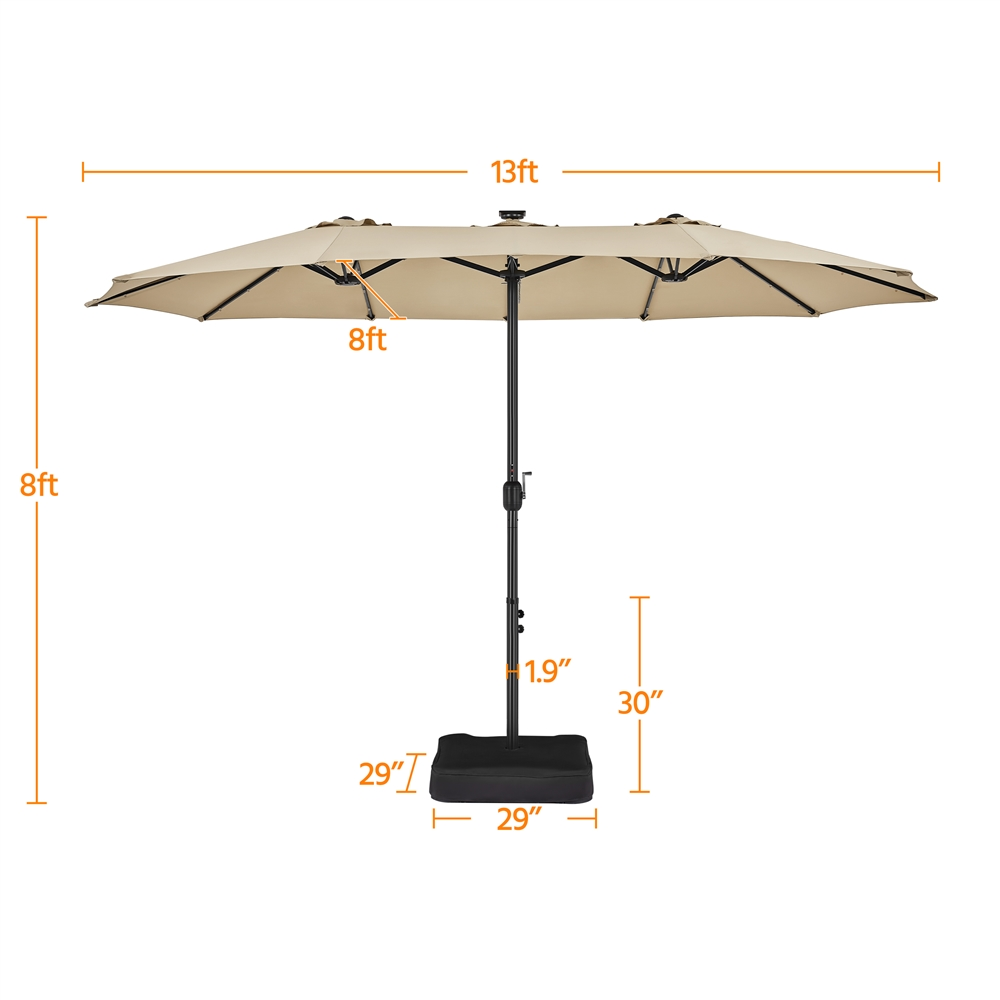 Tan 13ft Patio Umbrella with Solar Lights B6254