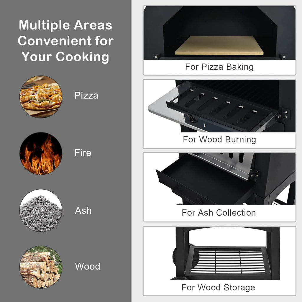 Wood Fire Pizza Oven with Wheels and Waterproof Cover M467048
