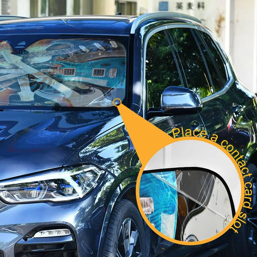 Fire Music Guitar Car Windshield Sun Shade, Foldable Visor Protector, 55×27.6in I936188