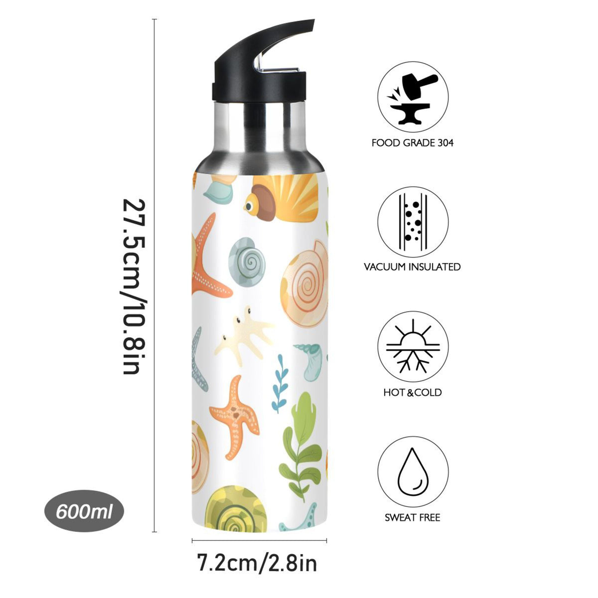 20 oz Insulated Stainless Steel Water Bottle with Straw Lid L20020