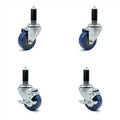 3.5 inch Blue Polyurethane Swivel Expanding Stem Caster Set 2 Brake S251786