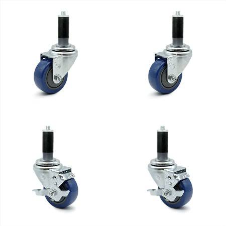 3.5 inch Blue Polyurethane Swivel Expanding Stem Caster Set 2 Brake S251786