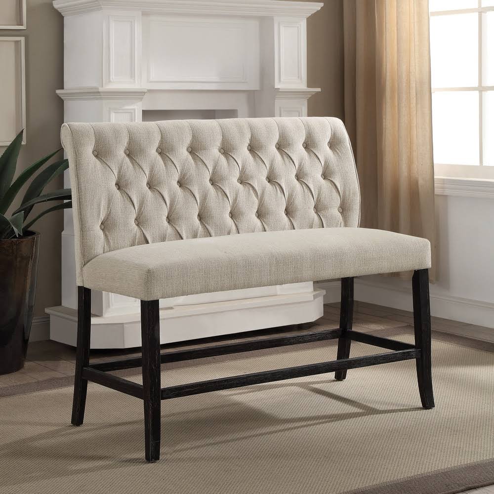 Ivory Button Tufted Chenille Counter Height 2-Seater Bench W8072