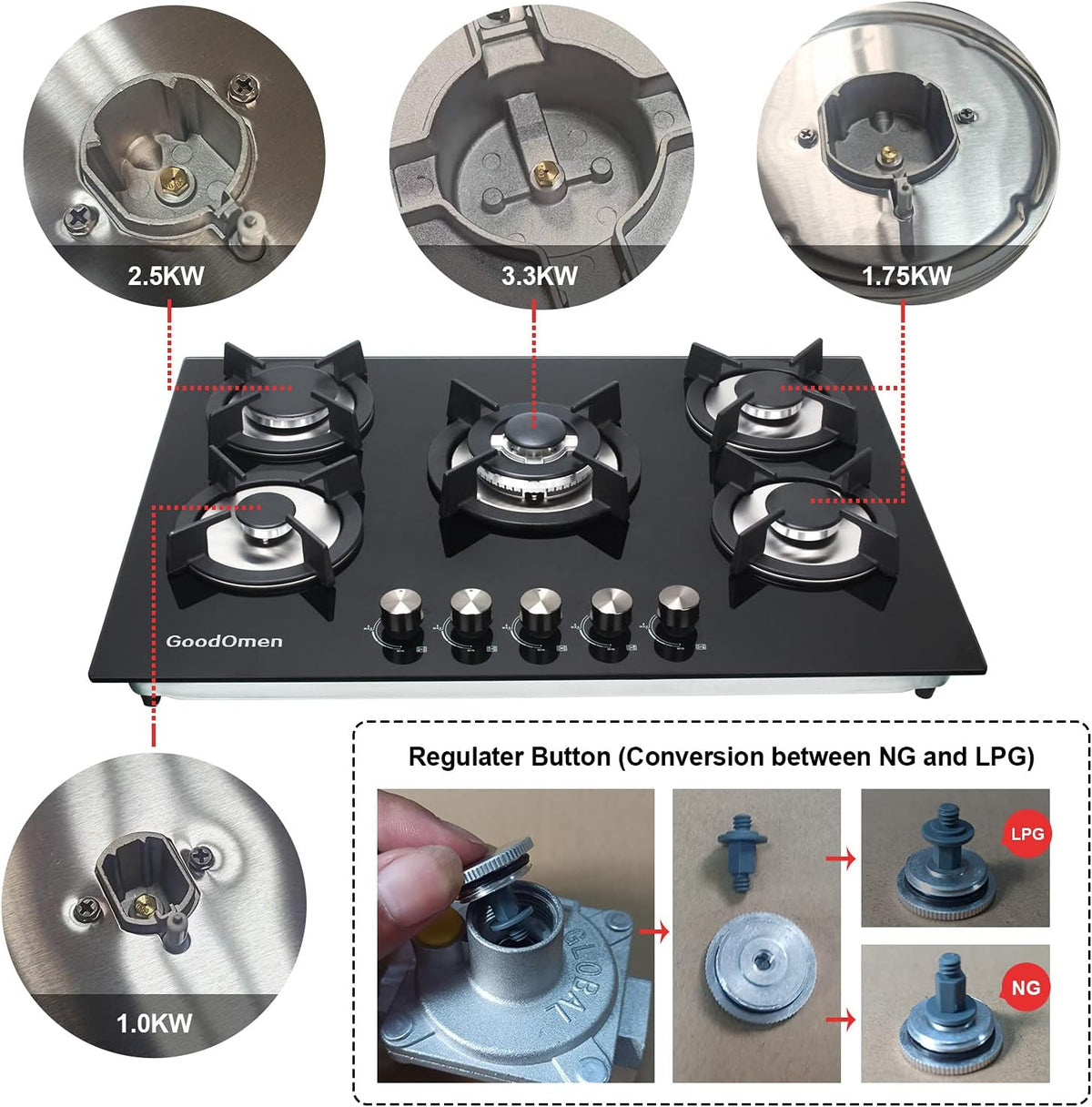 30 Inch 5 Burner Gas Cooktop with Cast Iron Grates M98876