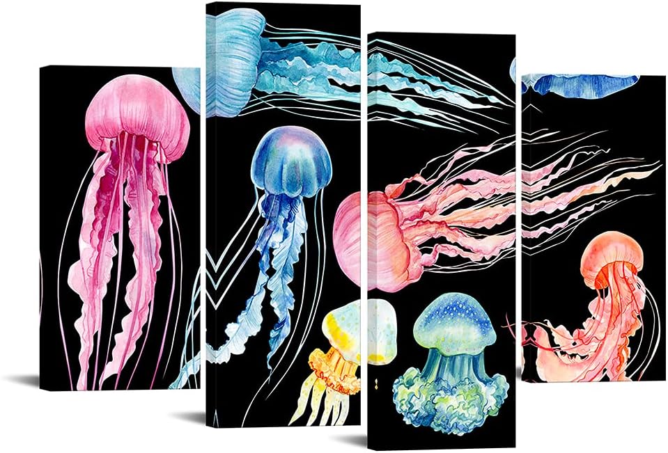 4 Piece Jellyfish Canvas Wall Art Framed Ready to Hang S2669