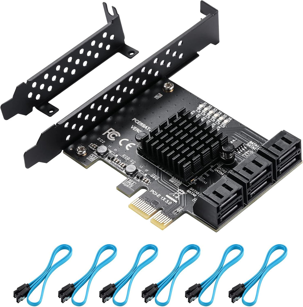 PCIe SATA Card 6 Ports SATA III Controller Expansion Card with 6 SATA Cables Pack of 2 F8875