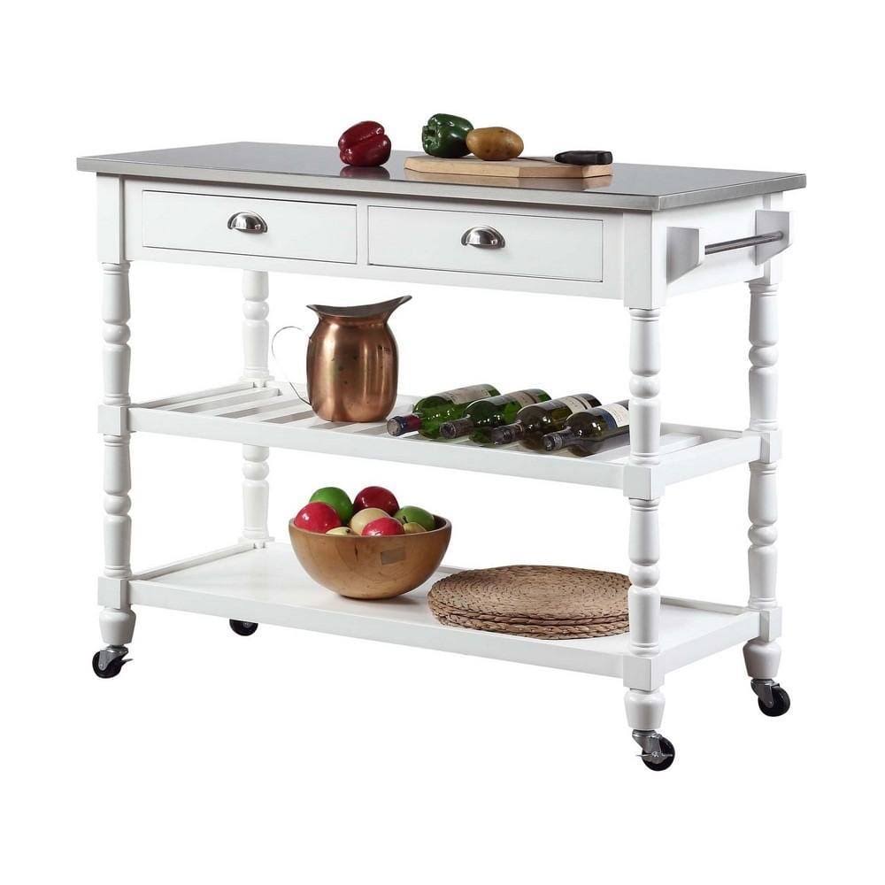 White Stainless Steel Top Kitchen Cart S72238