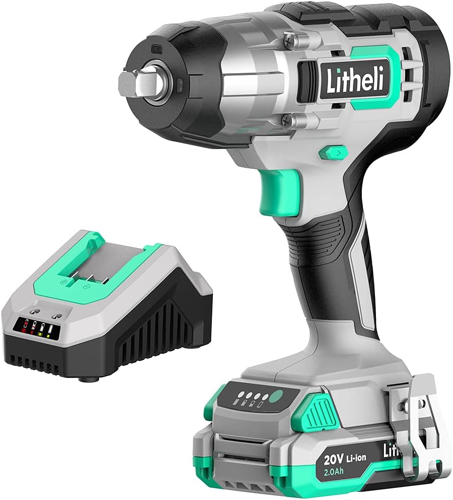 Cordless Impact Wrench 20V, 1/2 inch, 2.0Ah Li-ion Battery, 300 Nm, Compact Electric Wrench Set, Pack of 2 R797831