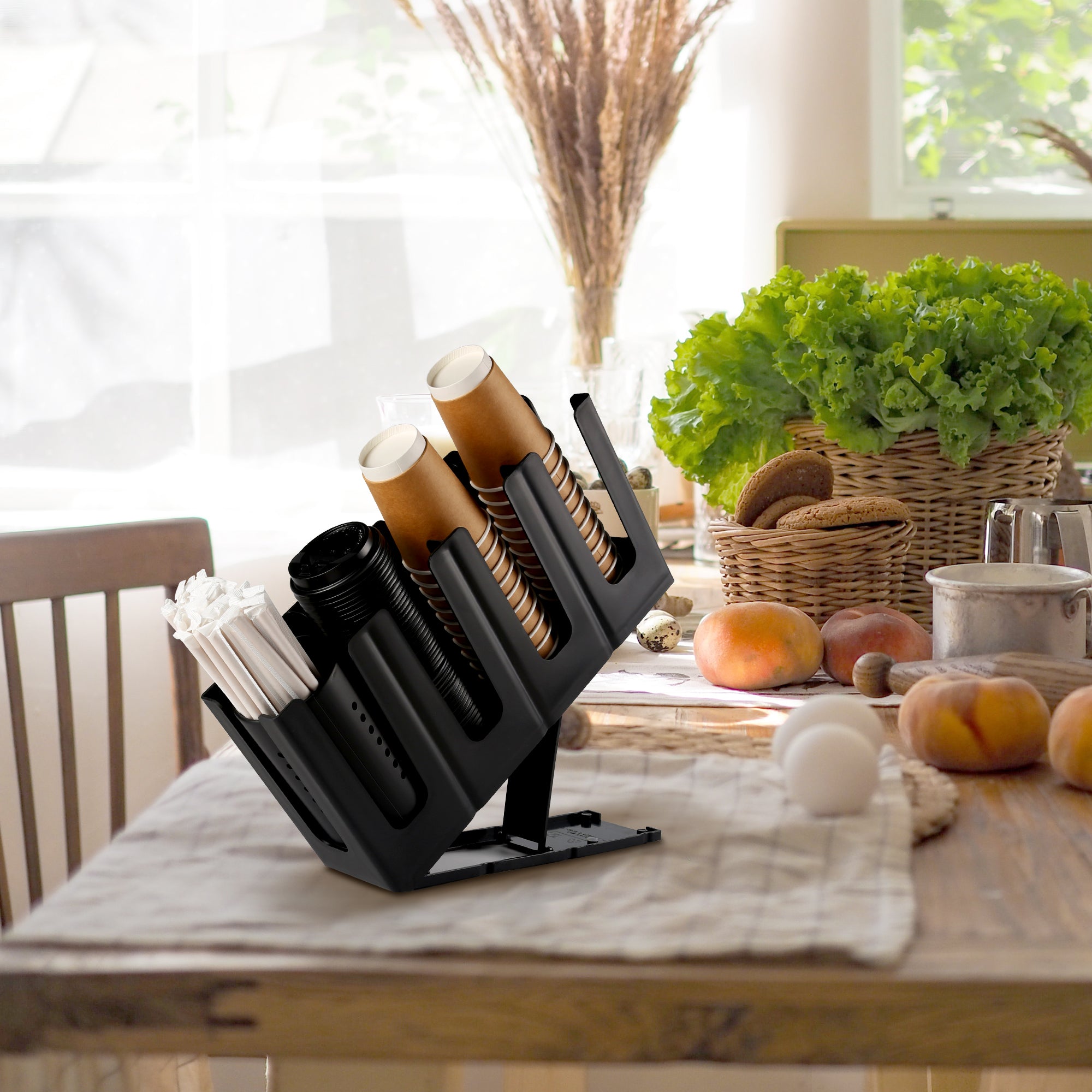 Paper Cup and Lid Holder with Straw Organizer J840